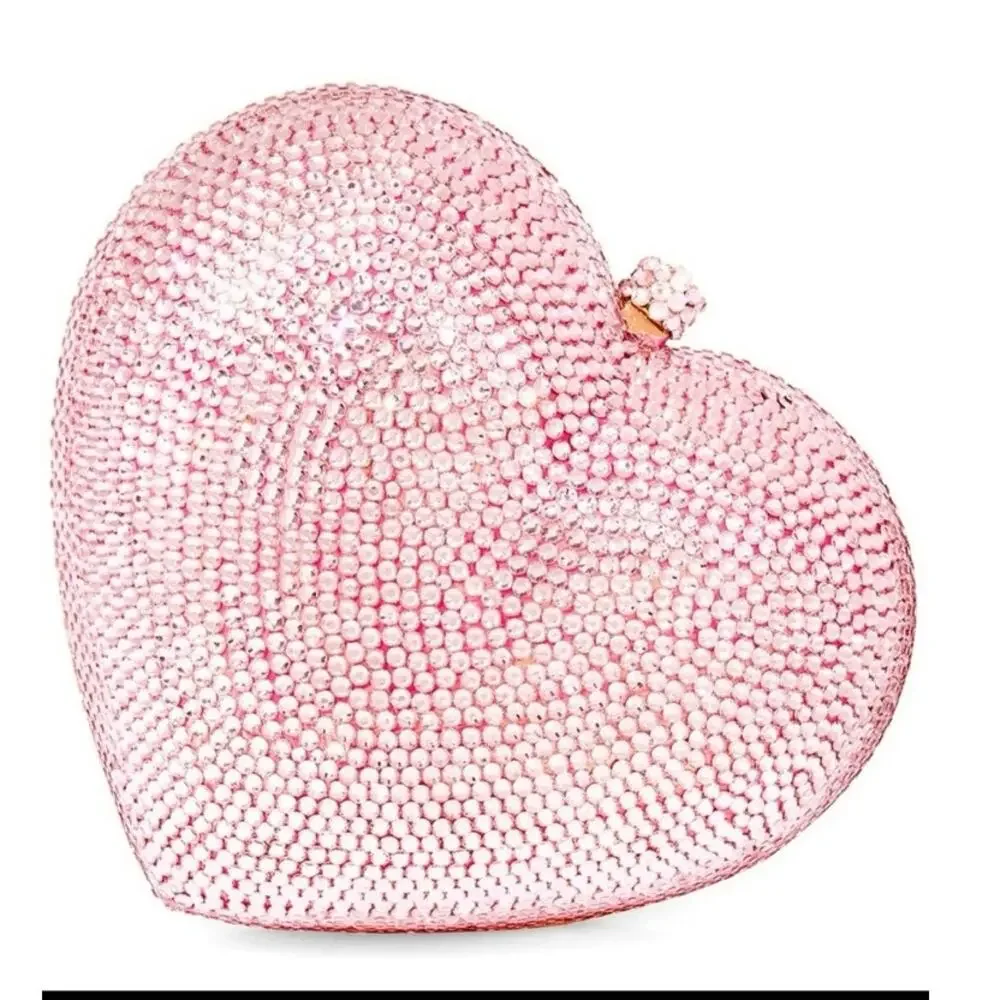 AQS by AquaSwiss Pink Jeweled Heart Clutch Shaped Crystal Clutch Purse NEW